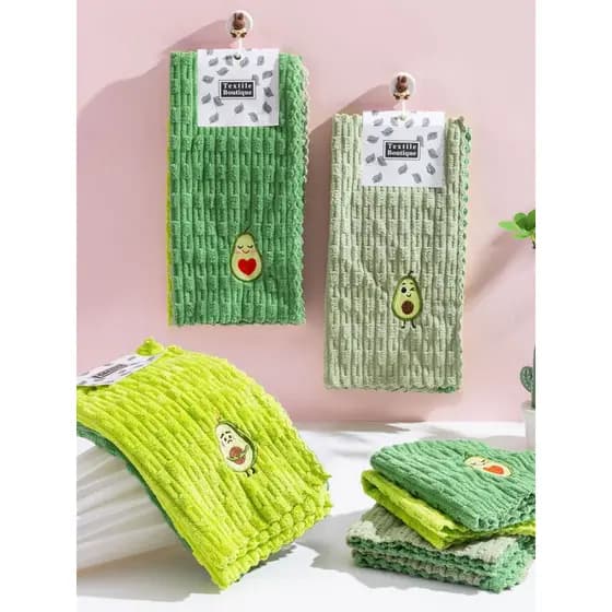 Toalha quadrada de abacate, novo estilo, pano de lã Coral, toalha de mão bordada, cozinha doméstica, absorvente, toalha