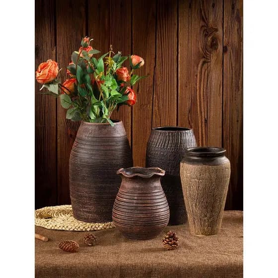 Vaso de argila retrô chinês, arranjo de flores, vaso de flores, cultivo doméstico, flores secas, decoração de sala de es