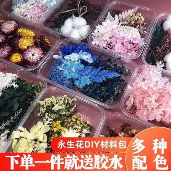 Caixa de flores mistas DIY Flores secas mistas Pacote de material de flores Pacote de material artesanal Decoração de ca
