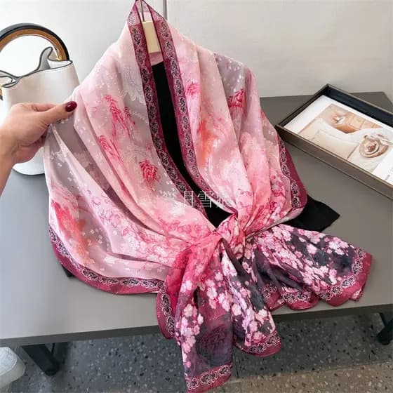 Primavera verão luz respirável estilo chinês corte flor lenço de seda feminino impresso cachecol mãe elegante xale com p