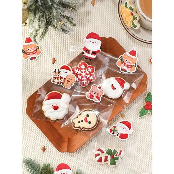 Saco de embalagem de biscoito de natal cartão dos desenhos animados cabeça floco de neve crocante gelo biscoitos doces c