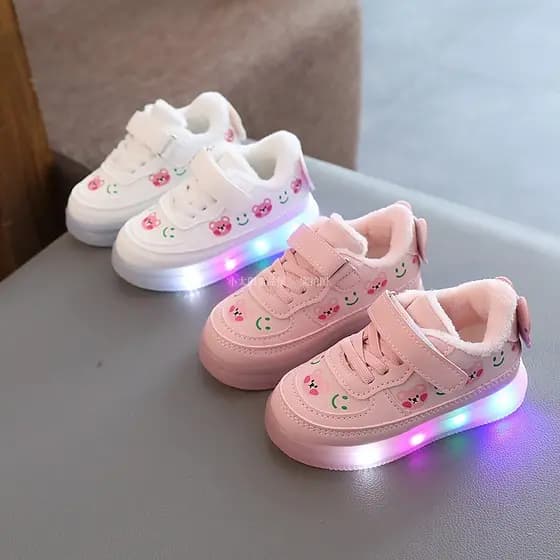 Inverno 0-1-2 anos de idade 5 bebê menina sapatos de algodão grosso sapatos esportivos iluminando bebê sola macia antide