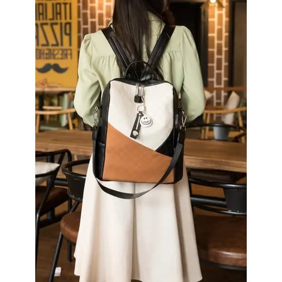 Francês MKPREF mochila feminina xadrez mochila grande capacidade à prova dwaterproof água couro saco de viagem trabalhad