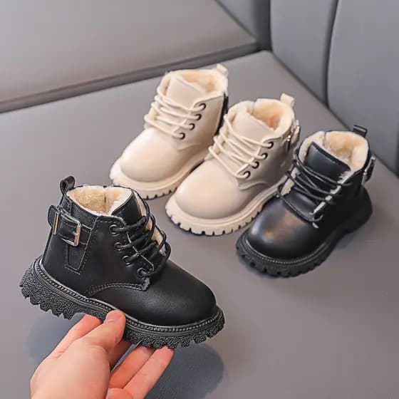 W inverno meninos botas curtas engrossado velo mais botas de algodão meninas botas de neve crianças botas de couro moda