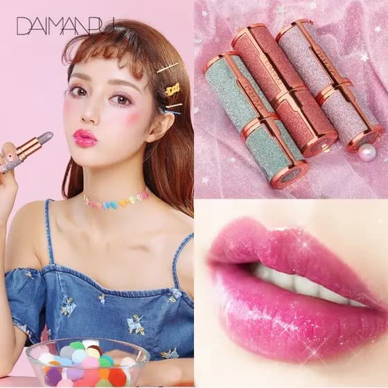DAIMANPU Starry Sky Batom que muda de cor Sensação quente Batom antiaderente Não desbota Batom gelatinoso hidratante de