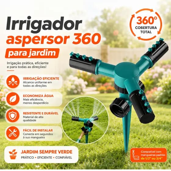 Irrigador Aspersor Giratório 360° Jardim Gramado Horta Mangueira