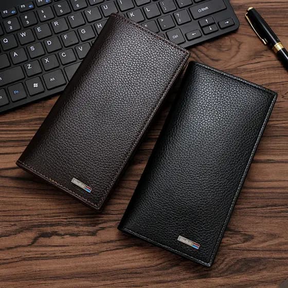 Carteira longa com zíper duplo, bolsa masculina em PU para celular, espaçosa e impermeável