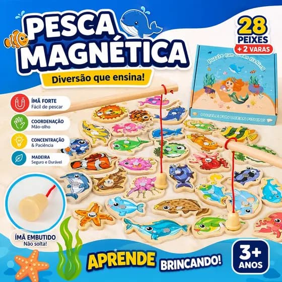 KIT 28 Brinquedos Pescaria Magnéticos infantil De Madeira Jogo Educacionais Para Crianças Montessori