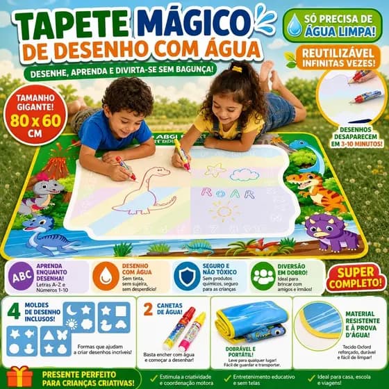 Lousa de Água Reutilizável Infinitas Vezes O Desenho Some Sozinho em Minutos Seguro e Sem Sujeira para Crianças