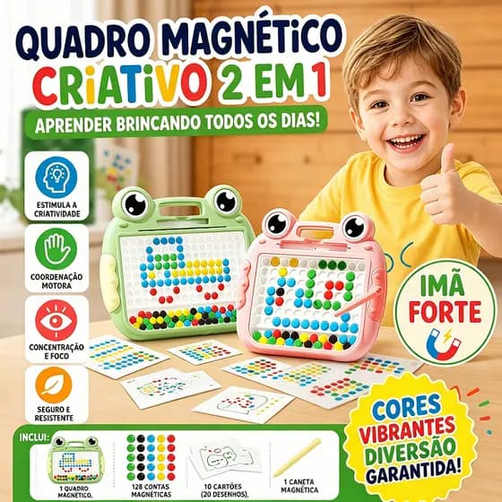 Lousa Mágica Magnética com Caneta Infantil Rã Crocodilo Desenho Estimula Motricidade Fina e Criatividade