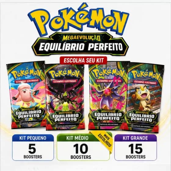 Kit Cartas Pokémon Equilíbrio Perfeito Megaevolução Original Copag com 5, 10 ou 15 Boosters Lacrados
