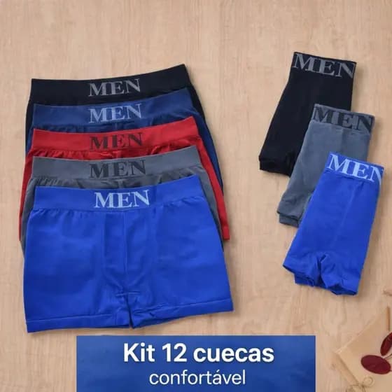 Kit 12 Cuecas Boxer Masculino Sem Costura de Microfibra Cueca Box Macia Premium