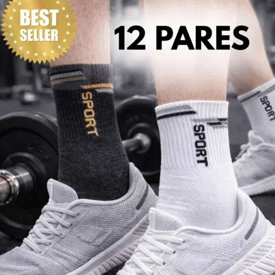 Kit 12 Pares Meia Esportiva Masculina Tamanho Unico Cano Longo com Cores Variadas Tamanho Unico
