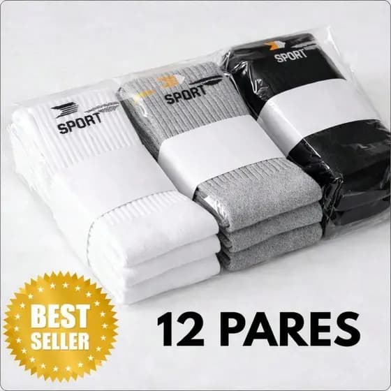 Kit 12 Pares Meia Esportiva Uso diário Tamanho Unico Cano Longo com Cores Variadas Tamanho Unico