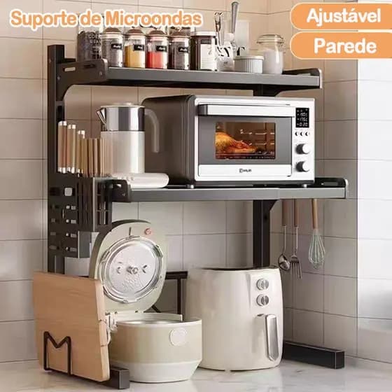 Suporte de Microondas de parede Ajustável Organizador de Cozinha Multiuso Aço Extensível Prateleir