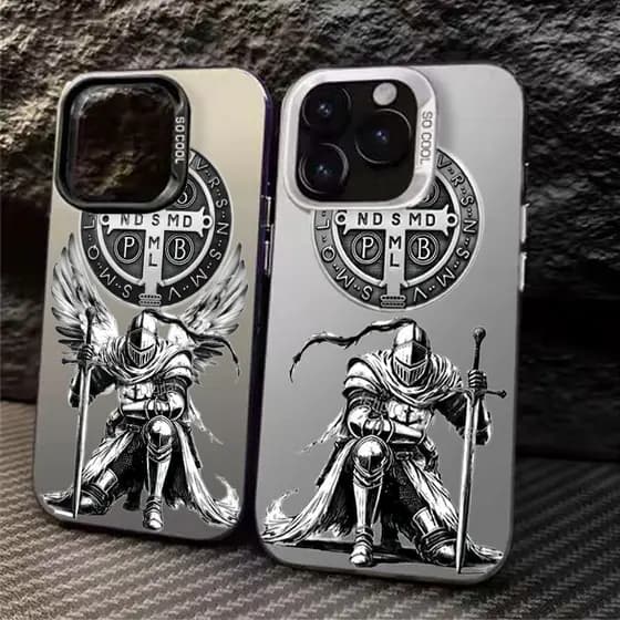 Capinha para iPhone 11/12/13/14/15/16/17 Pro Max Capa para celular Ordem de São Bento Cavaleiro Anjo