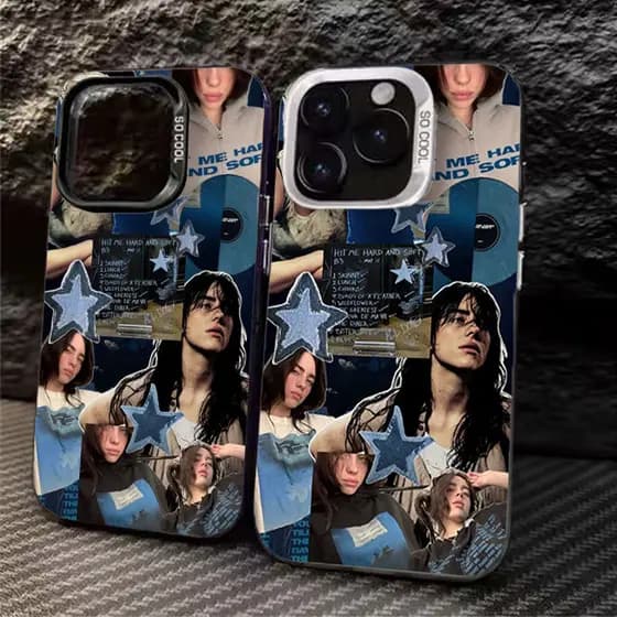 Não amarela Capinha para iPhone 17 Pro Max&SAMSUNG S24 Capa Billie Eilish Metal Fosco Anti-Derrapante Duas Molduras