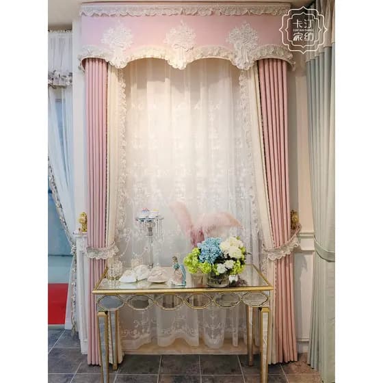 Luz francesa luxo pequena princesa estilo filha quarto de casamento cortina rosa janela saliente cortina de tela de jane