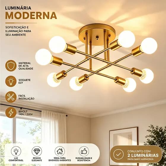 Luminária Pendente Moderna com Base E27 Compatível, Bivolt Não Acompanha Lâmpadas Perfeita para Sala e Quarto