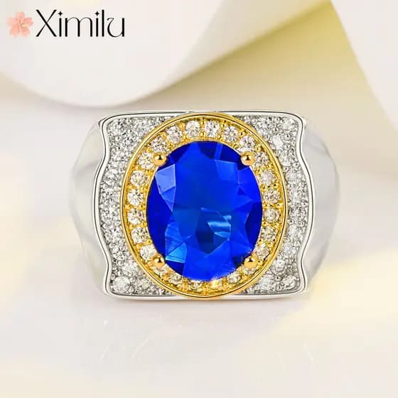 ❤ Original banhado a ouro de duas cores diamante esmeralda safira anel feminino luxo masculino jóias de casamento