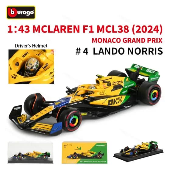 Bburago 1 : 43 2024 McLaren MCL38 Monaco GP F1 Fórmula Carro De Corrida Simulação Estática Diecast Liga Modelo Caixa Acr