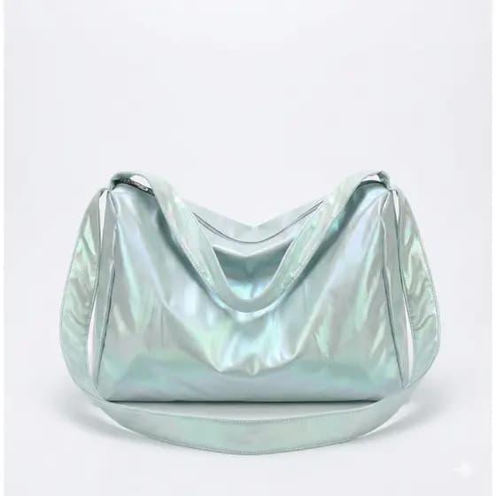 Bolsa de Ombro Feminina Coreana Nylon Plissada | Sacola Leve com Cordão Cor Única - Bolsa para Passeio