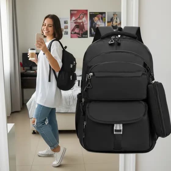 Mochila Escolar Com Estojo De Grande Capacidade Para Estudante Nylon Impermeavel