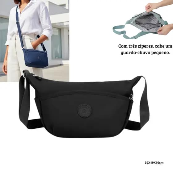 Bolsa Transversal Feminina Nylon Impermeável NOVO MEIA-LUA | Bolsa Pequena com Múltiplos Bolsos e Viagem