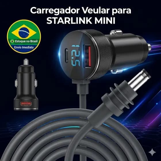 Carregador Veicular Automotivo Universal Com Cabo Visor LED