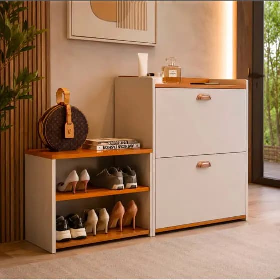 Sapateira Closet Milano com Banco 2 Portas Basculantes - Organizador de Calçados/Hall de Entrada Quarto