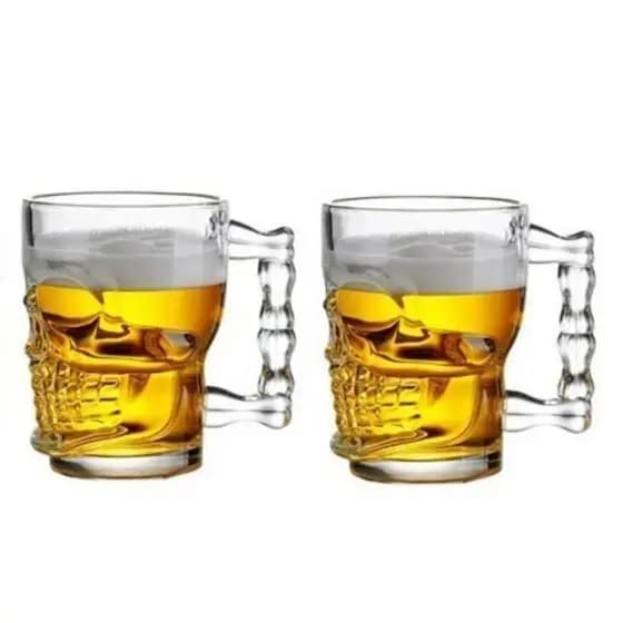 Kit 2 Taças 500ml Canecas De Vidro Design Sofisticado Caveira