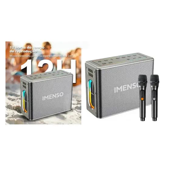 Caixa De Som Portátil Bluetooth Imenso X32 120w Ipx4 C/ 2mic Cor Prata
