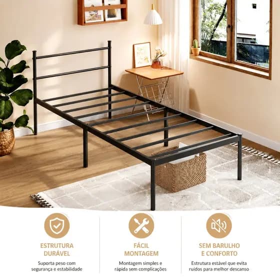 Estrado De Metal Para Cama de Solteiro/Cama De Casal Reforçado Dobrável Fácil de Montar com Estrutura de Aço Resistente