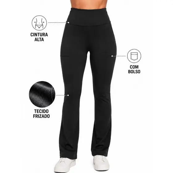 Calça Legging Flare Feminina Cintura Alta com Bolso – Tecido Flanelado Confortável para Academia, Caminhada e Dia a Dia