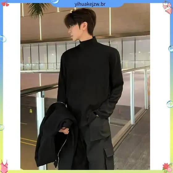 Preto Meio Pescoço Alemão ve lvet Masculino E # 39fundo csa Outono Inverno cleanfit Manga Longa Forro De Lã cseta