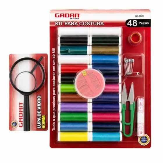 kit costura 48 peças + lupa de 60mm