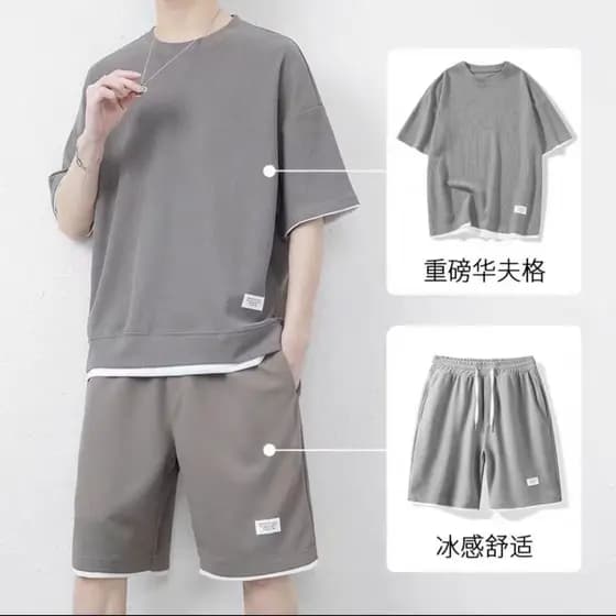 Waffle Shorts terno masculino verão seda gelo respirável de manga curta Street Wear bonito conjunto combinando roupas es