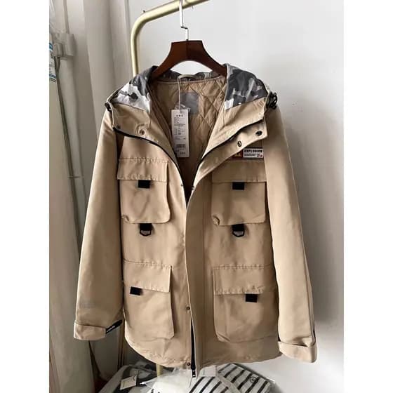 Outono inverno série montanha ao ar livre Metes solto com capuz Workwear algodão acolchoado jaqueta masculina na moda de
