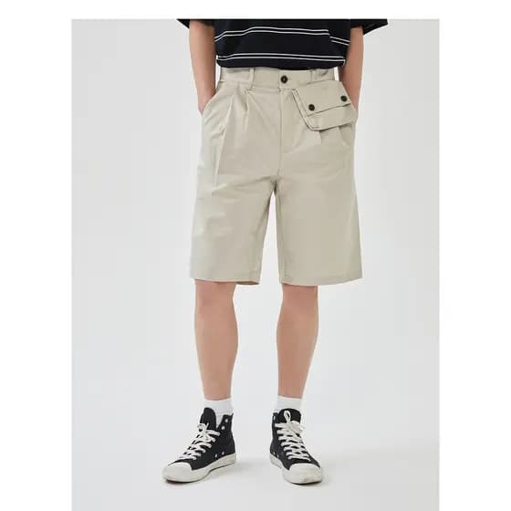 Verão Meist genuíno Casual terno Shorts masculino Street Wear solto bolso reto Design elegante All-Match calças médias
