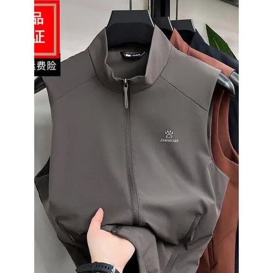 Primavera outono colete masculino superior impermeável gelo seda de secagem rápida roupas masculinas cor sólida simples