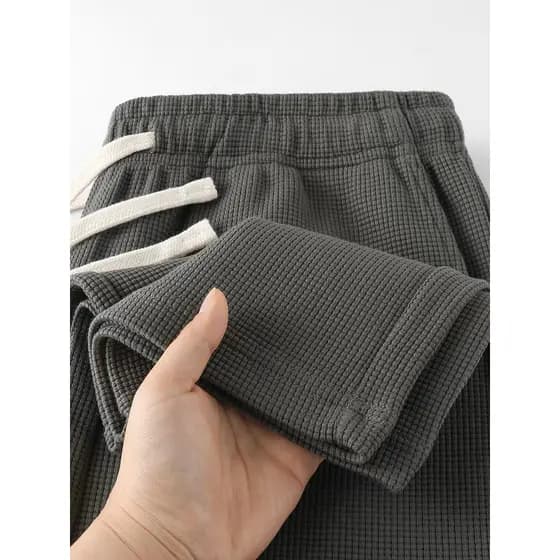 Calças esportivas masculinas estilo 2026 verão estilo fino calças masculinas Drape reta calças de perna larga Waffle cal