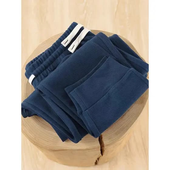 Uma calça de moletom Super combinada!Primavera verão pesado azul marinho sarja solta moletom masculino esportes calças c