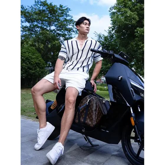 Americano azul branco listras oco de manga curta malha Cardigan masculino verão ilha estilo férias usar camisa solta jaq