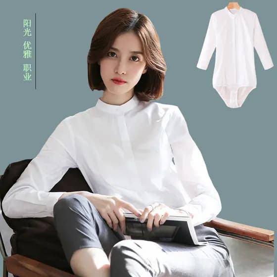 Novo estilo gola alta estiramento branco manga comprida macacão feminino recortado de manga curta magro @