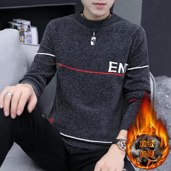 Outono inverno forro de Chenille engrossado quente roupas superiores camisola de malha masculina camisola na moda camisa
