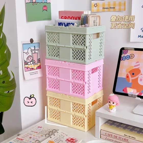Qualidade selecionada Desktop dos desenhos animados dobrável ins cesta Mini maquiagem ins caixa dormitório estilo multif