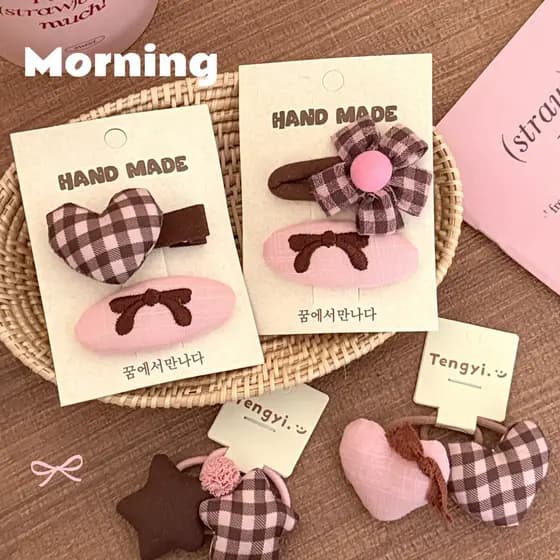 Qualidade estritamente selecionada café amor série doce xadrez grampo de cabelo menina rosa franja clipe corda de cabelo
