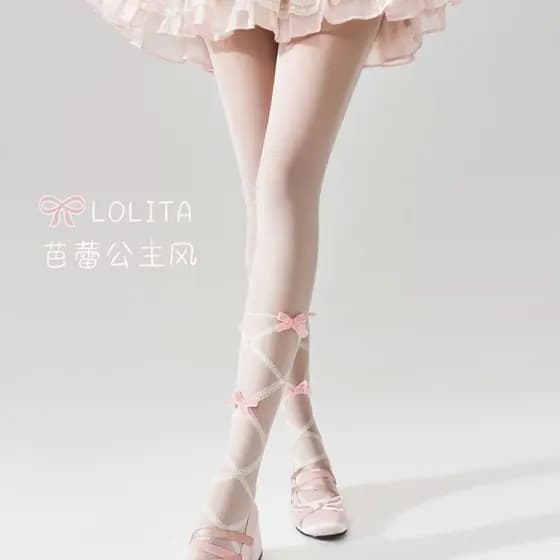 Lolita lolita laço de seda branco meias brancas mulheres quatro estações fino Ballet estilo menina Leggings meia-calça