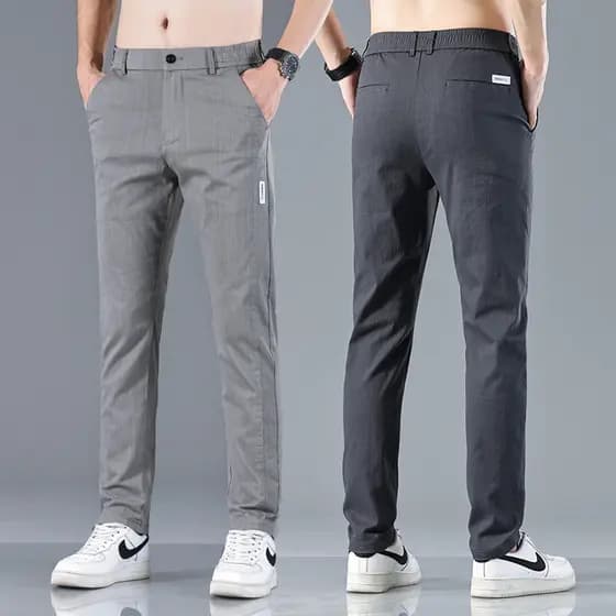 2025 verão novo estilo calças casuais masculinas fino ajuste em linha reta All-match solto negócios estilo fino na moda