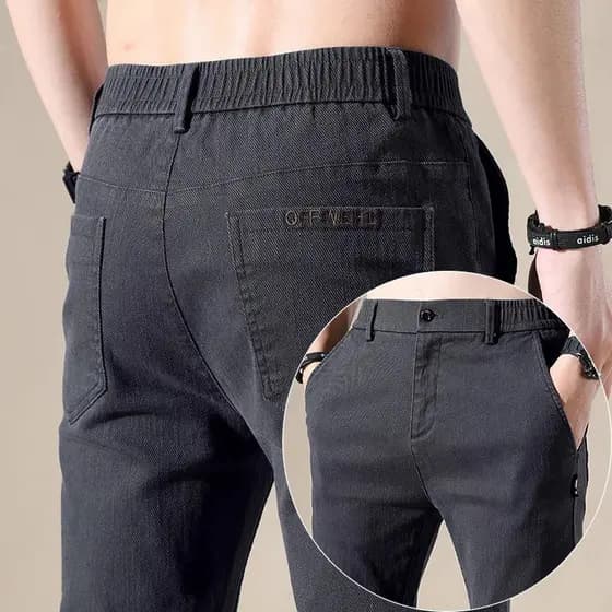 Calças casuais masculinas estilo verão elástico fino ajuste em linha reta calças masculinas juventude All-match negócios